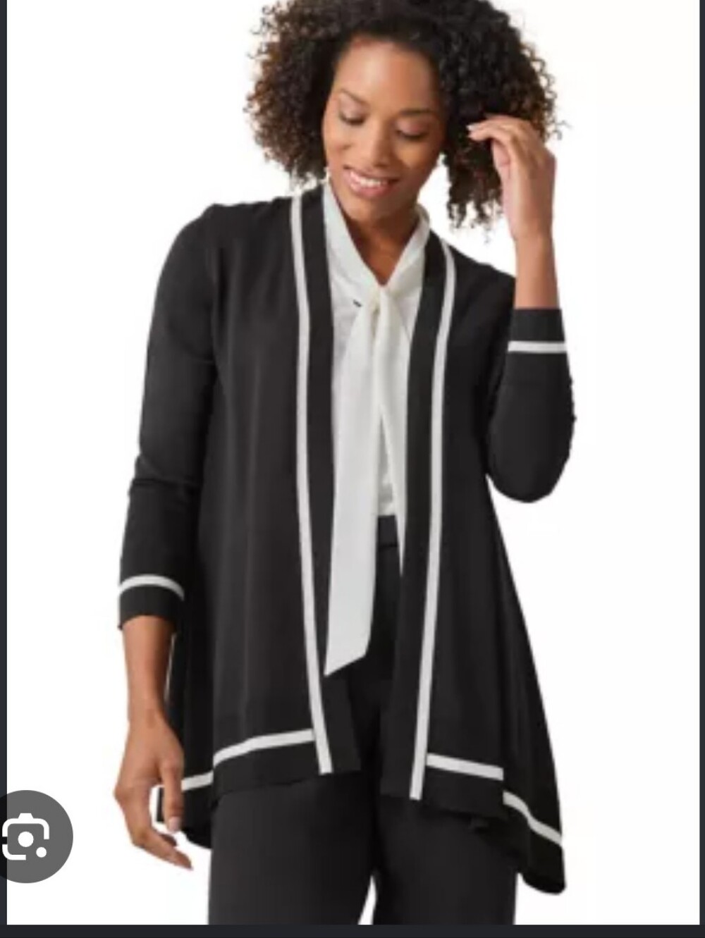 Kasper Women’s XL Black White Open Front Cardigan Sweater NWT Colorblock Flaw